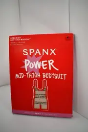SPANX Power Open-Bust Mid-Thigh Bodysuit Lightweight Nude MED #10244R NWT