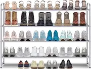 AOODA 4-Tier Long Shoe Rack for Bedroom Closet Wide Stackable Shoe Shelf, Holds 30 Pairs Sneaker Storage Organizer for Boots, Heels (Grey)