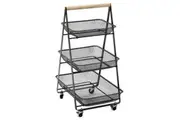 Boxsweden 85cm Mesh 3 Tier Storage Trolley Organiser Shelf Rack w Wheels Black