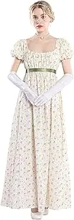FCCAM Damen Regency Jane Austen Lange Vintage Viktorianische Ballkleid Mit Handschuhen Empire Taille