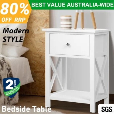 Artiss Bedside Table Drawers Side Table Shelf Storage Nightstand White