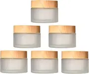 4 PCS Glass bottles (50g) 50 Gram/ml Glass Cosmetic Containers With Lids Refillable Matte Cosmetic Cream Jar Round Small Lotion Containers With Wood Grain Lid 4 PCS