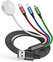 Travel 4 in 1 iWatch & iPhone Charger,Multi Charging Cable for Apple Watch Charger Wireless USB C Micro Nylon Compatible with iWatch Ultra/SE/10/9/8/7/6/5/4/3/iPhone 16/15/14/13 Galaxy Phone(4FT)