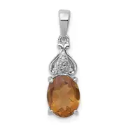 Sterling Silver Rhodium-plated Diamond and Whiskey Quartz Pendant