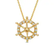 Natural Diamond Accent Ship's Wheel Pendant in 10K Yellow Gold