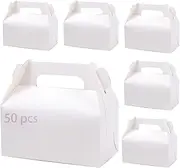 50 pcs Treat Boxes,Gable Boxes 16x9x10cm Party Favor Boxes Paper White Gift Boxes for Birthday Party, Wedding, Baby Shower