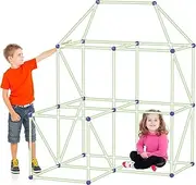 PicassoTiles Kids Fort Building Kit Glow In The Dark Playset 125 Piece Indoor Outdoor Toy Set Fort Construction Builders Toys for Boys Girls STEM Learning Castle System Tunnel Tent Rocket Pretend Play