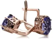 Unique Russian style Vintage Rose pink 14k 585 gold alexandrite earrings vec003