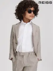 Reiss Oatmeal Auto 9-13 yrs Single Breasted Textured Linen Blazer (144110) | $240