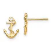 Madi K Kid's Post Earrings 14k Cubic Zirconia Anchor Design, 9 mm