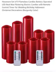 Battery Operated Flameless Candles Set of 9 Real Wax LED Remote Control & Timer