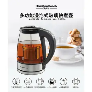 美國 Hamilton Beach 漢美馳 多功能浸泡式玻璃快煮壺 泡茶壺 咖啡壺 40942-TW