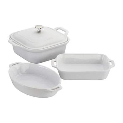 Staub Bakeware Set (4-Pc) Ceramic Casserole Dish Set White Classic w/ Casserole