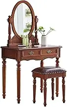 CUPKEE Vintage Corner Vanity Desk with Mirror and Upholstered Stool, Makeup Vanity with 2 Drawers, Vanity Desk for Bedroom,Makeup Room,Writing Desk