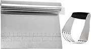 Aufondof Dough Cutter and Scraper Tool Kitchen, Stainless Steel Pastry Blender+Dough Scraper Icing Bench Scraper for Baking Cake Decorating Polished Vegetable Scraper with Measuring Scale for Pizza