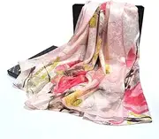 100% Silk Scarf Women's Fashion Large Sunscreen Shawls Wraps Lightweight Satin for Headscarf&Neck,C,110 * 190CM
