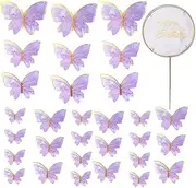Wanfoou Butterfly Cake Toppers - 30 Pcs 3D Cupcake Toppers & 1 Pcs Happy Birthday Metal Gold Topper for Wedding Cake, Decorations