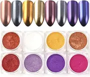 EnMart 8 Colors Chrome Nail Powder Set, Metallic Effect Mirror Pigment Glitter Dust Kit, Eyeshadow Makeup Nail Art Pigment Shimmer for Nail DIY Face Body Hair Cosmetics Crafts Decoration Dip Powder