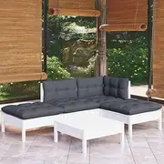 5 Piece Garden Lounge Set with Cushions White Pinewood,Outdoor Furniture Sets-3096293