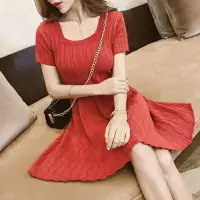 在飛比找樂天市場購物網優惠-連身裙短袖洋裝-秋季紅色針織修身女連衣裙73pu71【獨家進