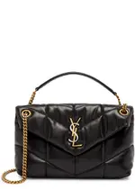 Saint Laurent Puffer Small Leather Shoulder Bag, Leather Bag, Black One Size