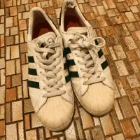 在飛比找蝦皮購物優惠-adidas superstar 80 白皮格 綠線 44號