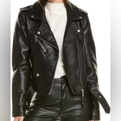 Rebecca Minkoff Black Faux Leather Moto Jacket Size M