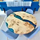 Round Epoxy Resin, Resin Art Table Top Accacia Wood Table Living Room Decor