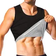 [Everfion] Sauna Shirt for Men, Short Sleeve Sauna Suit for Men, Sweat Body Shaper Sauna Vest for Men Gym Exercise Sauna Top, Black-blue