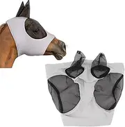 Breathable Horse Mesh Fly Mask with Ears, Elastic Equestrian Face Mask for Horses, Sunlight Protection & Fly Protector (Gray)