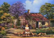 Jacaranda Cottage Feeding the Chooks Microfiber Towel Jenny Sanders Art 70*50 cm