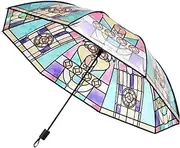[Generic] 100x54 Cm ABS Hand-Painted Vintage Transparent Parasol Umbrella Automatic Umbrella With UV Protection Eight Fiberglass Frames Aesthetic Small Girls Umbrellas For Children, Friends.Family