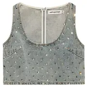 [Self-Portrait] Square Rhinestone Denim Top