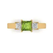0.95 Princess 3stone Real Peridot Promise Bridal Wedding Ring 14k Yellow Gold