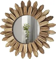 Wall Mirror Decorative, Rustic Wood Mirror Wall Decoration, Rustic Round Mirror Ornament Sunburst Mirror, Boho Wall Sunburst Mirror Art Decor Mirror for Entryway Corridor Bedroom Living Room