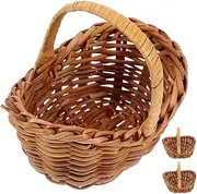 Ciieeo 3pcs Rattan Mini Baskets With Handles Tiny Candy Basket Fairy Garden Picnic Rustic Miniature Basket Small Flower Basket For Wedding Party Favor