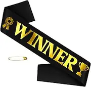 Winner Sash with Gold Foil, Black Winner Satin Sash Celebrate in Style at Parties, Contests, Sporting Events and Competitions, Beauty Pageant Gold Sash, Champion Sash, Winner Party Decorations