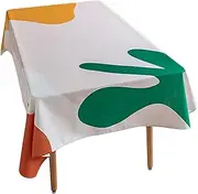 EHOMERY Table Clothes Colorful Cloth for Dining Table Simple Abstract Flower 8 Seater Dining Table Cloth Wipeclean Tablecloths Polyester Orange Green Table Decoration 140X140Cm
