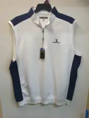 NEW With Tags MENS PEBBLE BEACH GOLF VEST XXL White And Blue Quarter Zip
