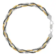 Tricolor Braided Snake Chain Anklet In Sterling Silver, 10"