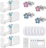 [UDEEF] 4 Pack Self Ear Piercing Gun Kit Disposable Ear Piercinging Tool Set Safety Painless with Crystal Stainless Steel Earring Studs Silver Sticks for Salon Home