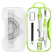 Math Geometry Kit Sets 10 Piece Student Supplies with Shatterproof Green