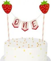 One Berry Cake Topper, First Birthday Cake Topper, Berry Sweet Strawberry Bunting Cake Topper, First Birthday Baby Shower，Halodete Strawberry One Cake Topper