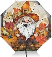 [PDZRMY] UV Protection Travel Umbrella Gnome Harvest Thanksgiving Compact for Rain and Sun - Auto Open and Close UPF 50+ Windproof Portable 46” Sun Umbrella for Women and Men