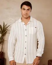 [Skylark] Skylark Men's Trilogy Long Sleeve Shirt in White/Tan Size XL XL White/Tan