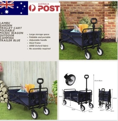 Lambu Garden Trolley Cart Foldable Picnic Wagon Outdoor Camping Trailer Blue
