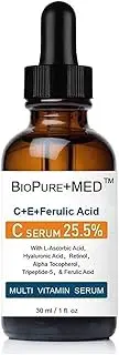 BioPure+MED 25.5% Vitamin CE+Ferulic Acid Serum for Face (Comparable to Skinceuticals Serum): Plus Tri-Peptide, Retinol, Hyaluronic Acid The Best Korean Organic Vitamin C Serum/Face Moisturiser