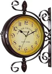 Outdoor Garden Wall Clock, 15 Inch Classic 360 ° Rotation On Both Sides Station Clock with Station Holder Outdoor Clock Garden Indoor Outdoor Decoration Wall Clock Outdoor Gard
