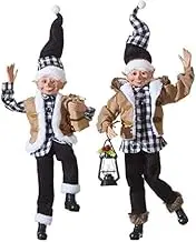 RAZ Imports Set of 2 Christmas in The Country 16" Posable Christmas Elves (Elf Set) - Plaid -3902253