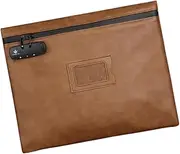 Frediuo Password Lock Document Bag Pouch PU Leather Multifunctional Office File Organizer Bag Deposit Pouch for Credit Card Passport, Brown